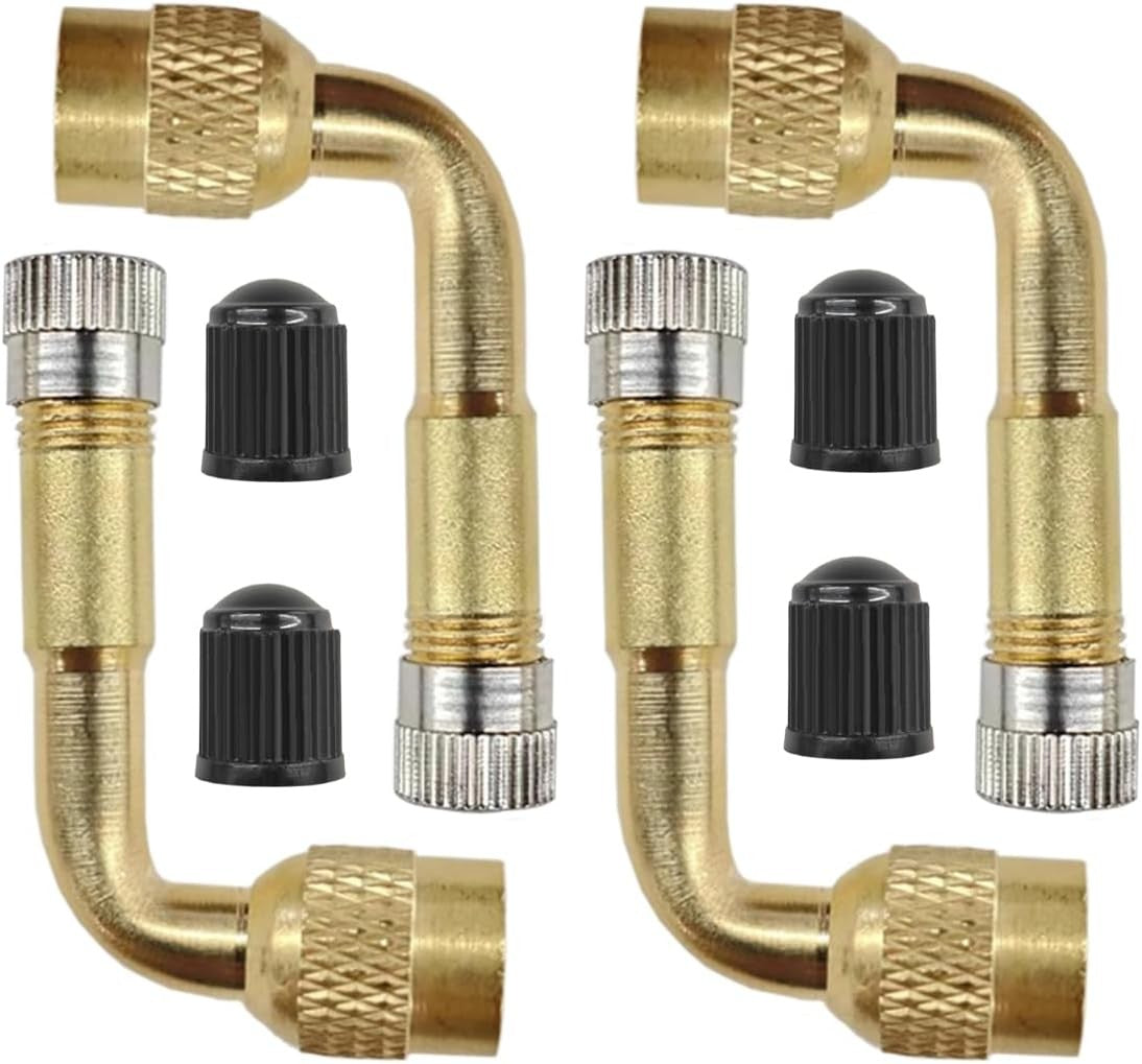 Car Tire Valve Extenders 90 Degree Brass Valve Adapter, Set of 4