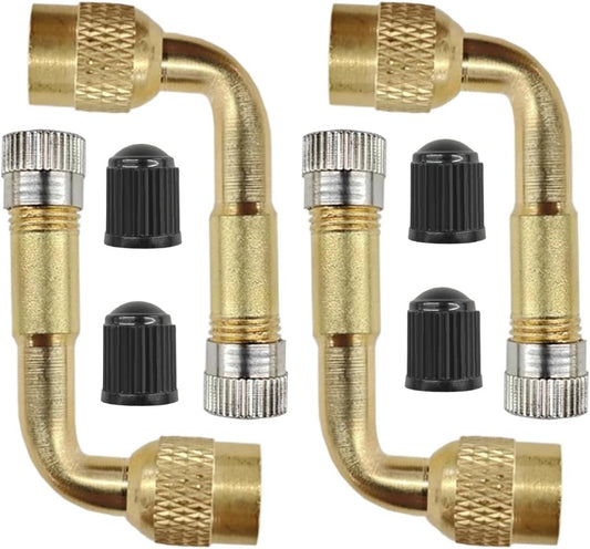 Car Tire Valve Extenders 90 Degree Brass Valve Adapter, Set of 4