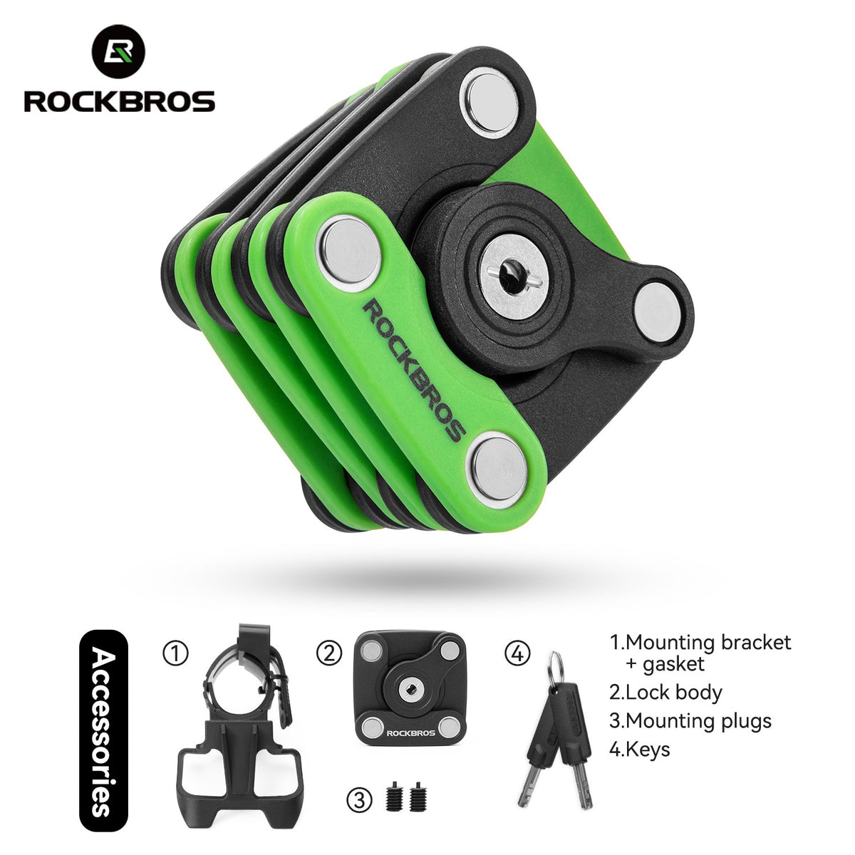 Folding Bike Chain Lock Hamburger Shape with Key & Bracket Anti-Theft