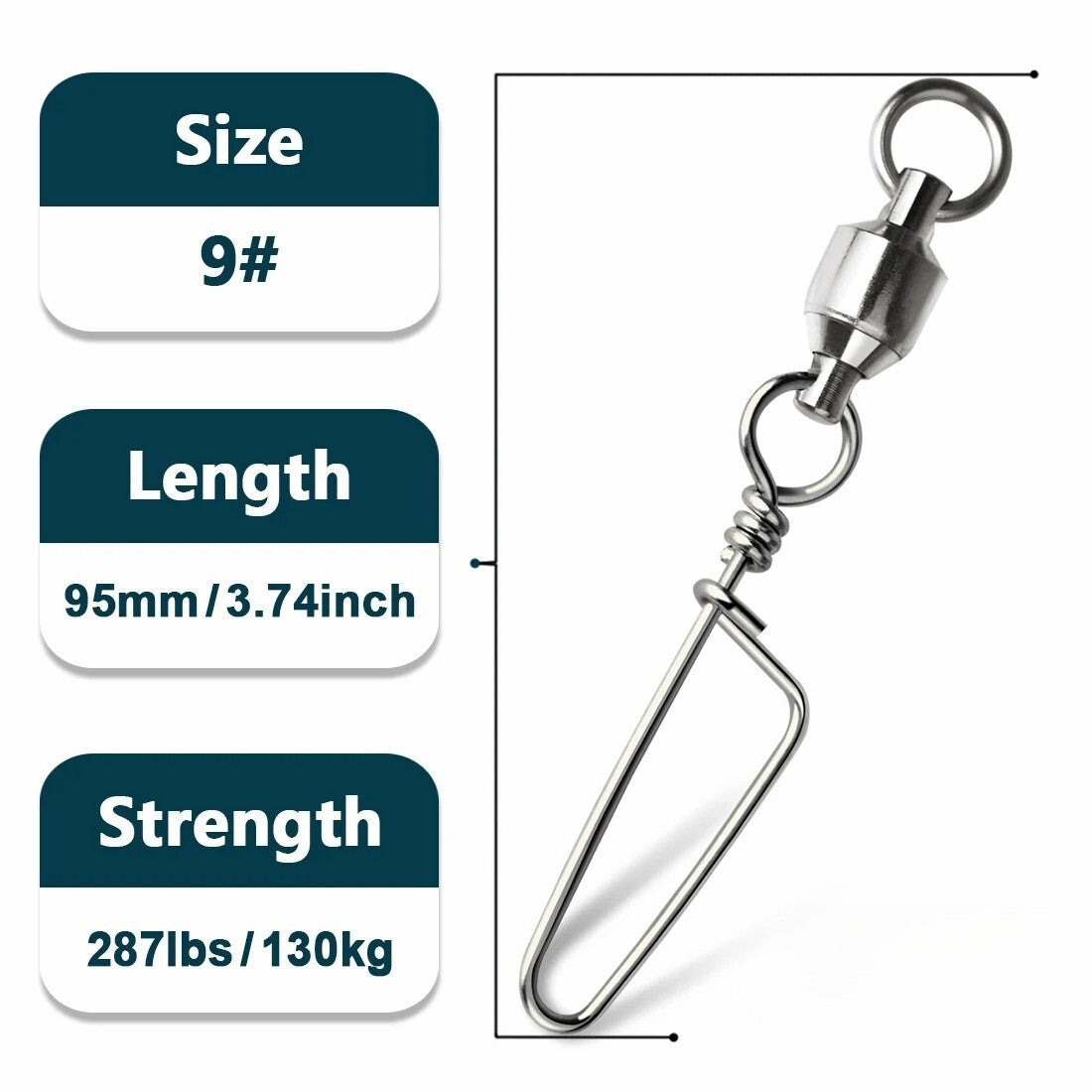 50PCS Ball Bearing Swivel with Lock Snap Fishing Tackle Connectors - Saltwater & Freshwater Use