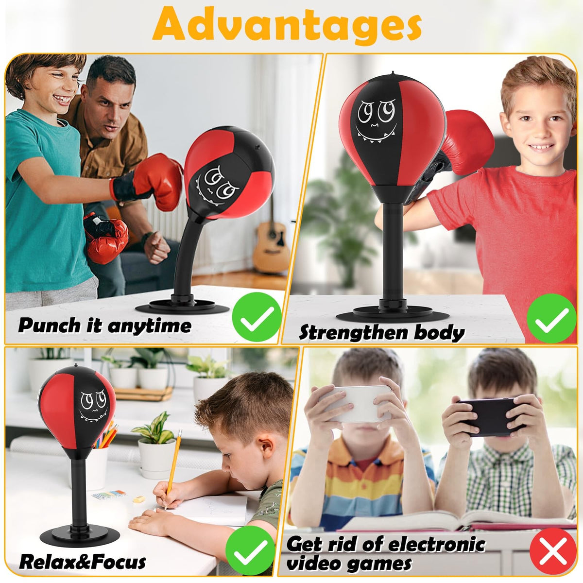 Desktop Punching Bag Stress Relief Toy with Strong Suction Base