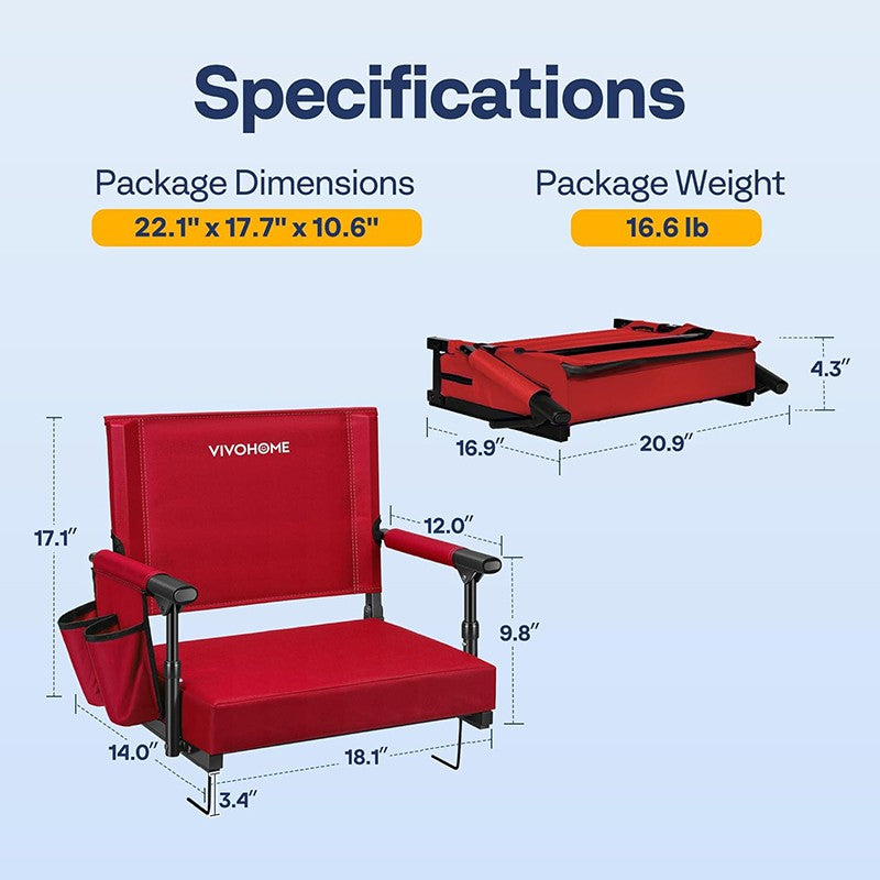 Portable Stadium Bleacher Seat with Armrests & Cushion, Shoulder Strap 2 Pack