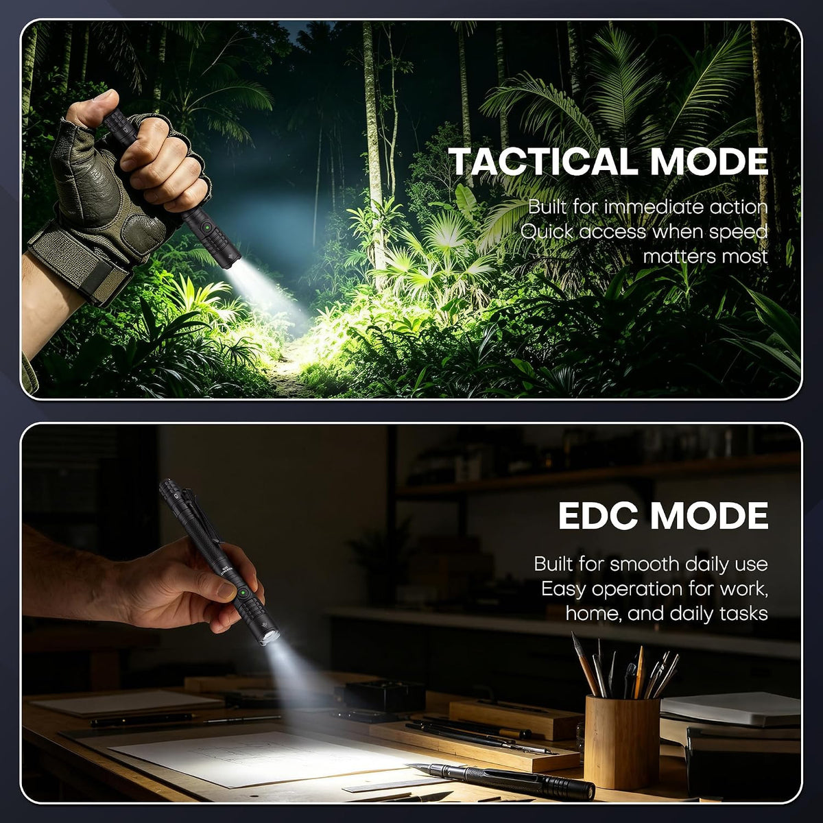 Rechargeable Tactical Flashlight 1500 Lumens IP67 Waterproof & Drop Resistant