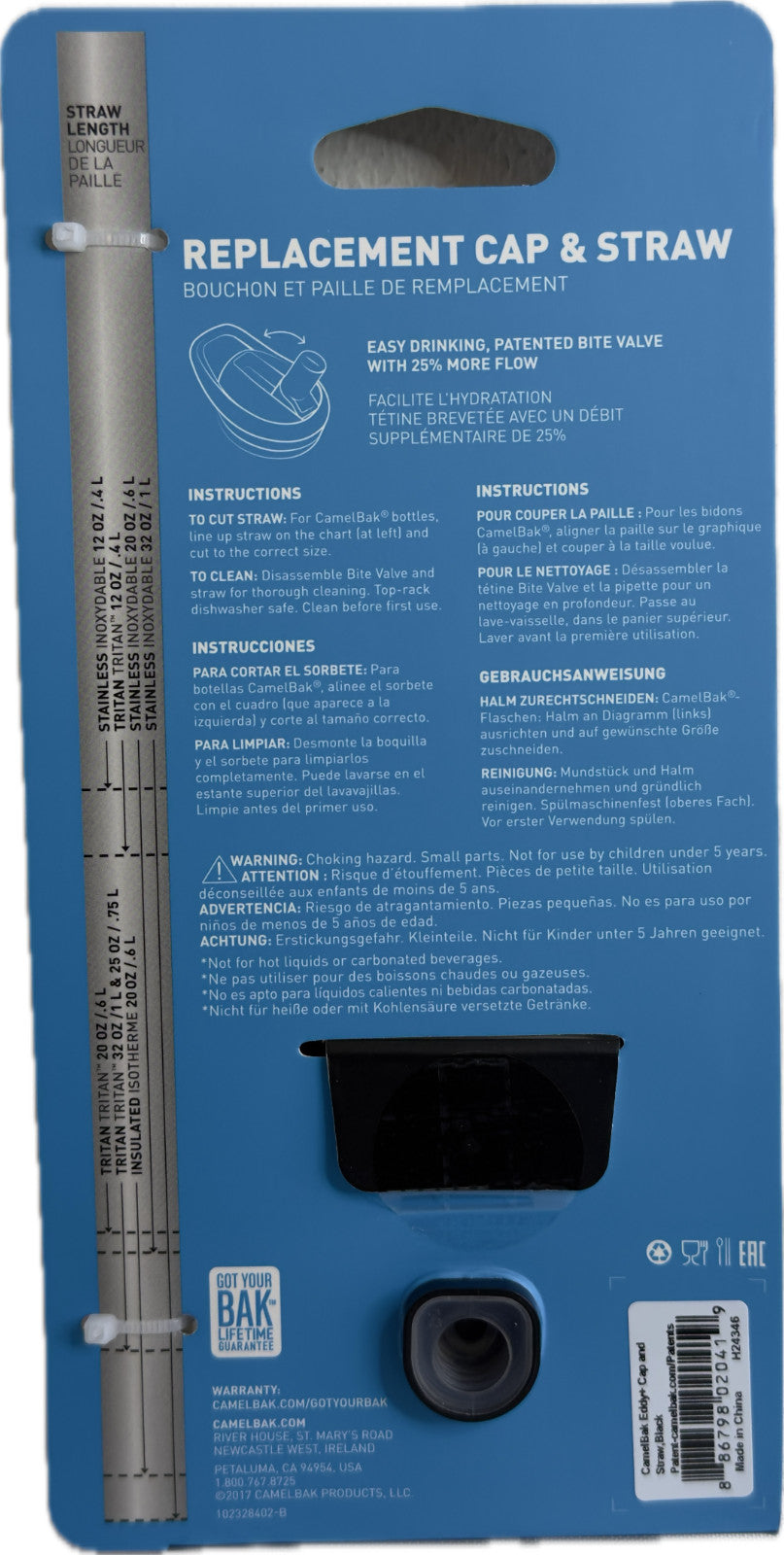 CamelBak Eddy+ Replacement Cap and Straw for Water Bottles - Black