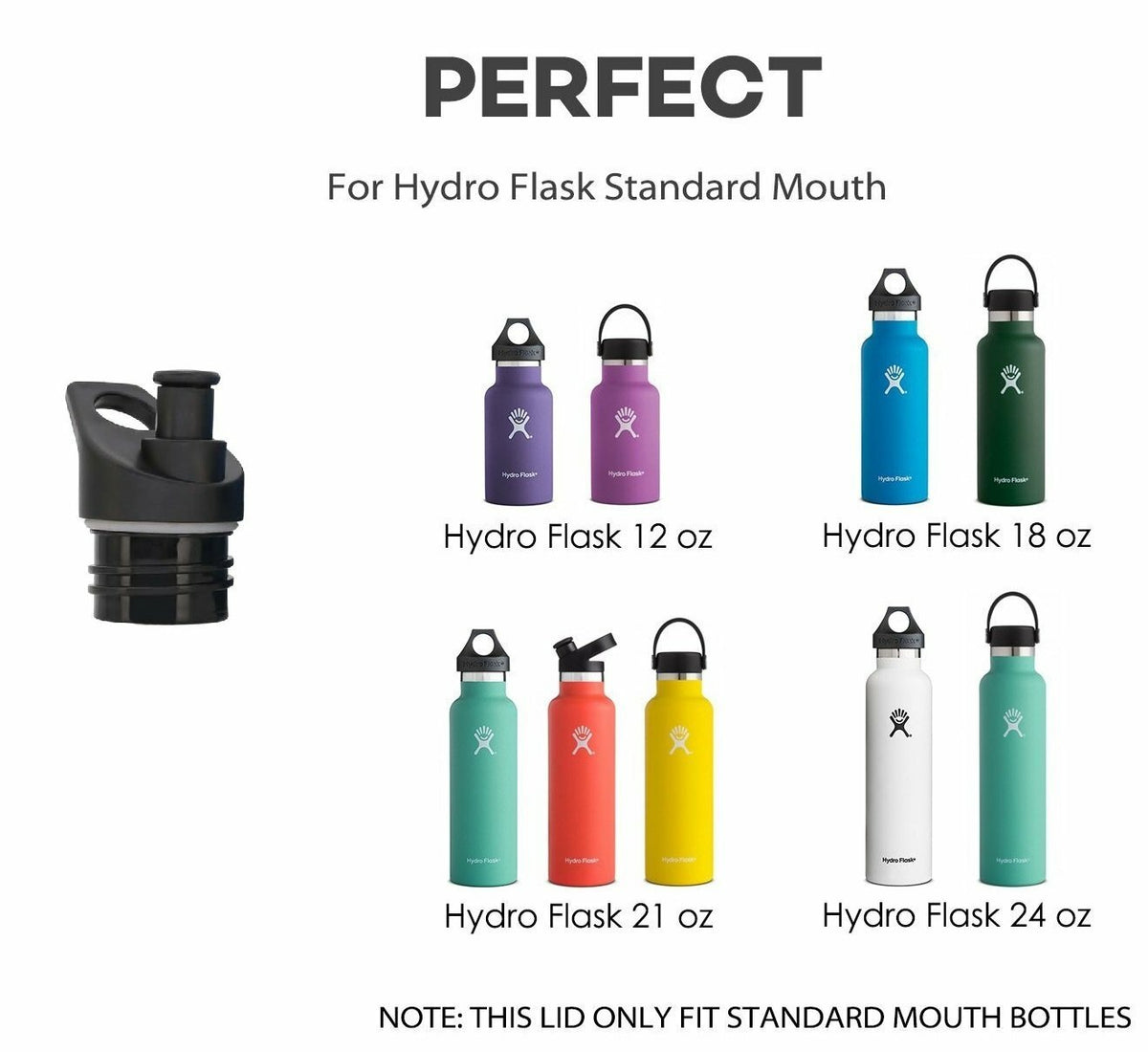 Replacement Sports Lid for Standard Mouth Water Bottles - BPA Free, Easy to Use