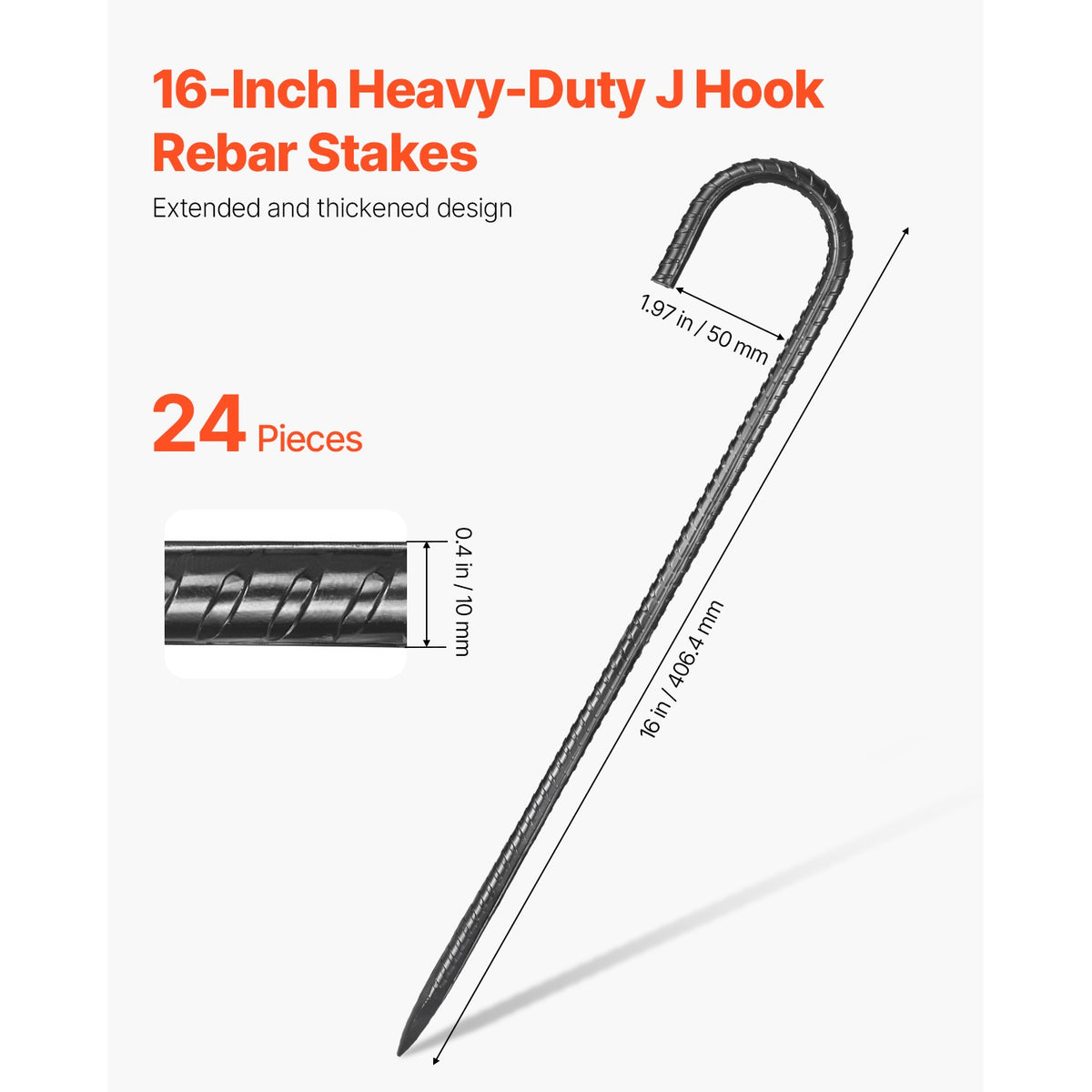 Heavy Duty Galvanized Steel Rebar Stakes 16-Inch 24 Pack Ground Anchors