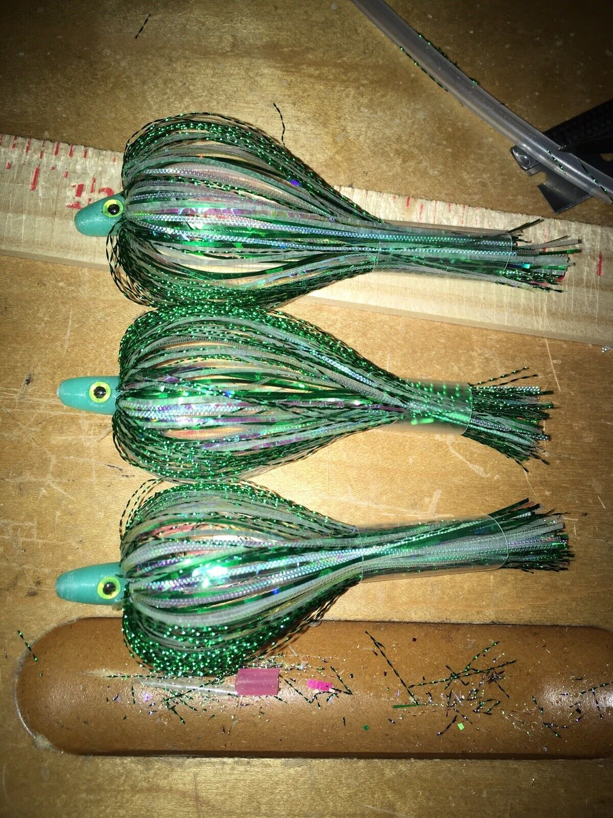 Salmon Trolling Flies Flash Bulb Series Pack of 3 - Green Glow, Unrigged, 4 Inches