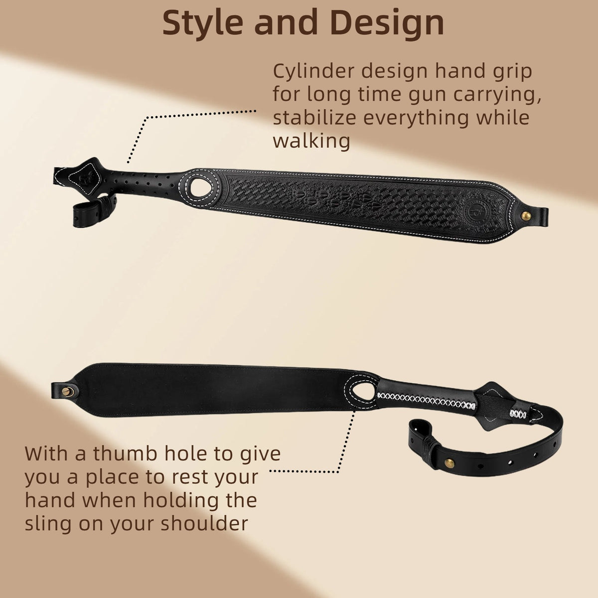 Adjustable Leather Rifle Sling with Non-Slip Backing & Thumb Hole - Hunting Accessory