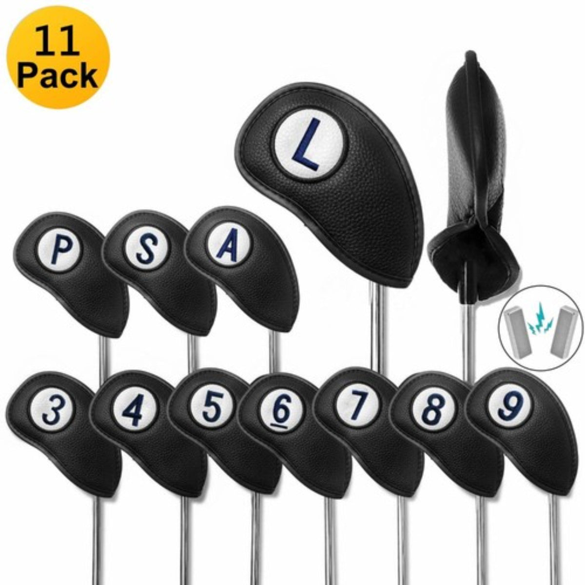 11 Pack Leather Golf Club Head Covers with Magnetic Closure - Multiple Colors