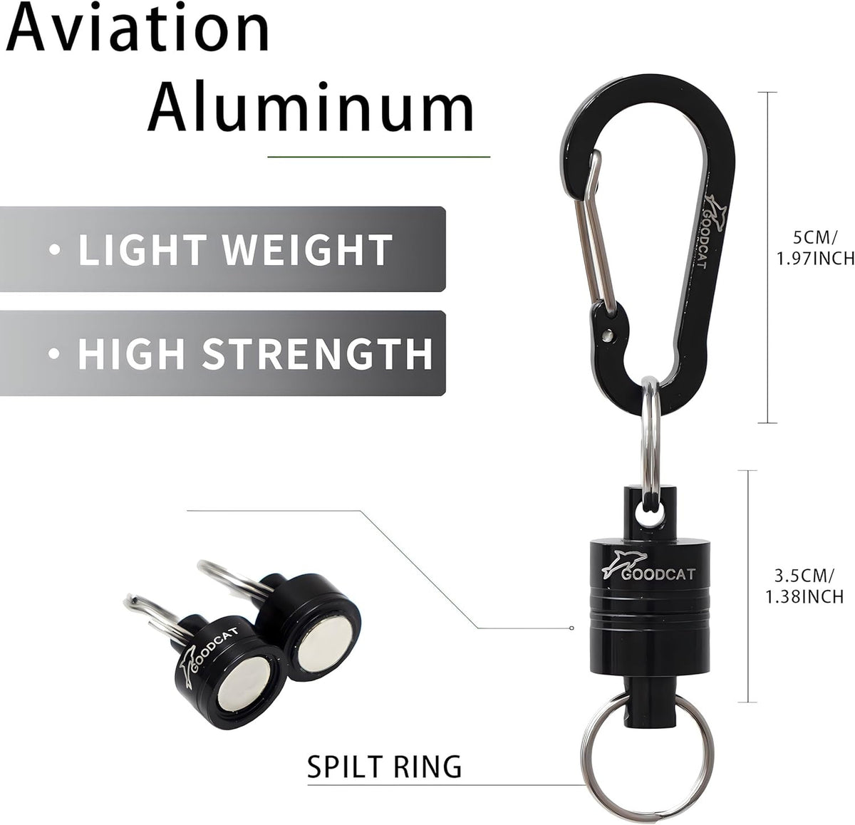 Magnetic Fly Fishing Net Release with Retractable Coiled Lanyard and Aluminum Carabiner
