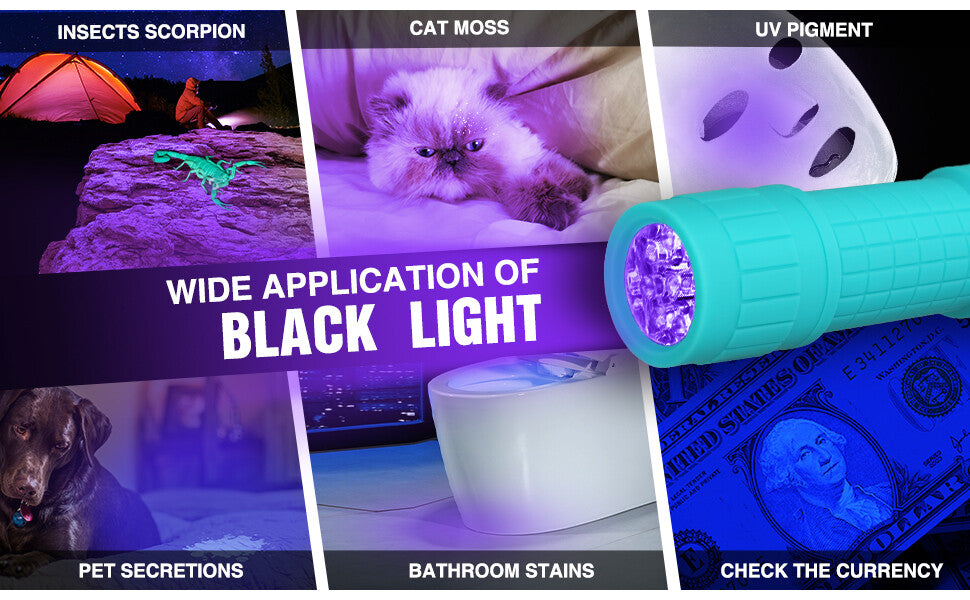 Mini UV Black Light Flashlight 9-LED 395nm for Stains Scorpions Pet Urine Detecting