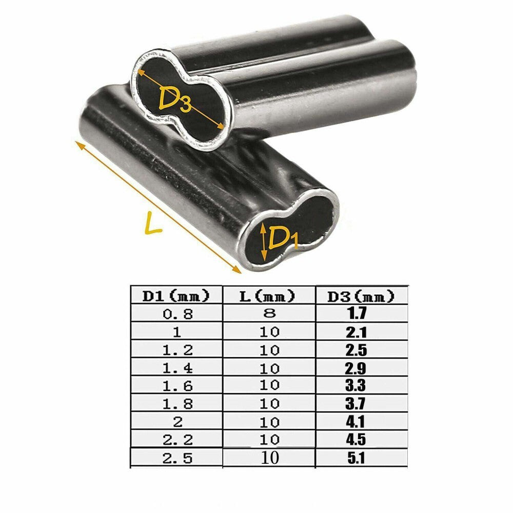 Copper Double Barrel Fishing Crimp Sleeves for Line Connectors, Brass Tackle Kit