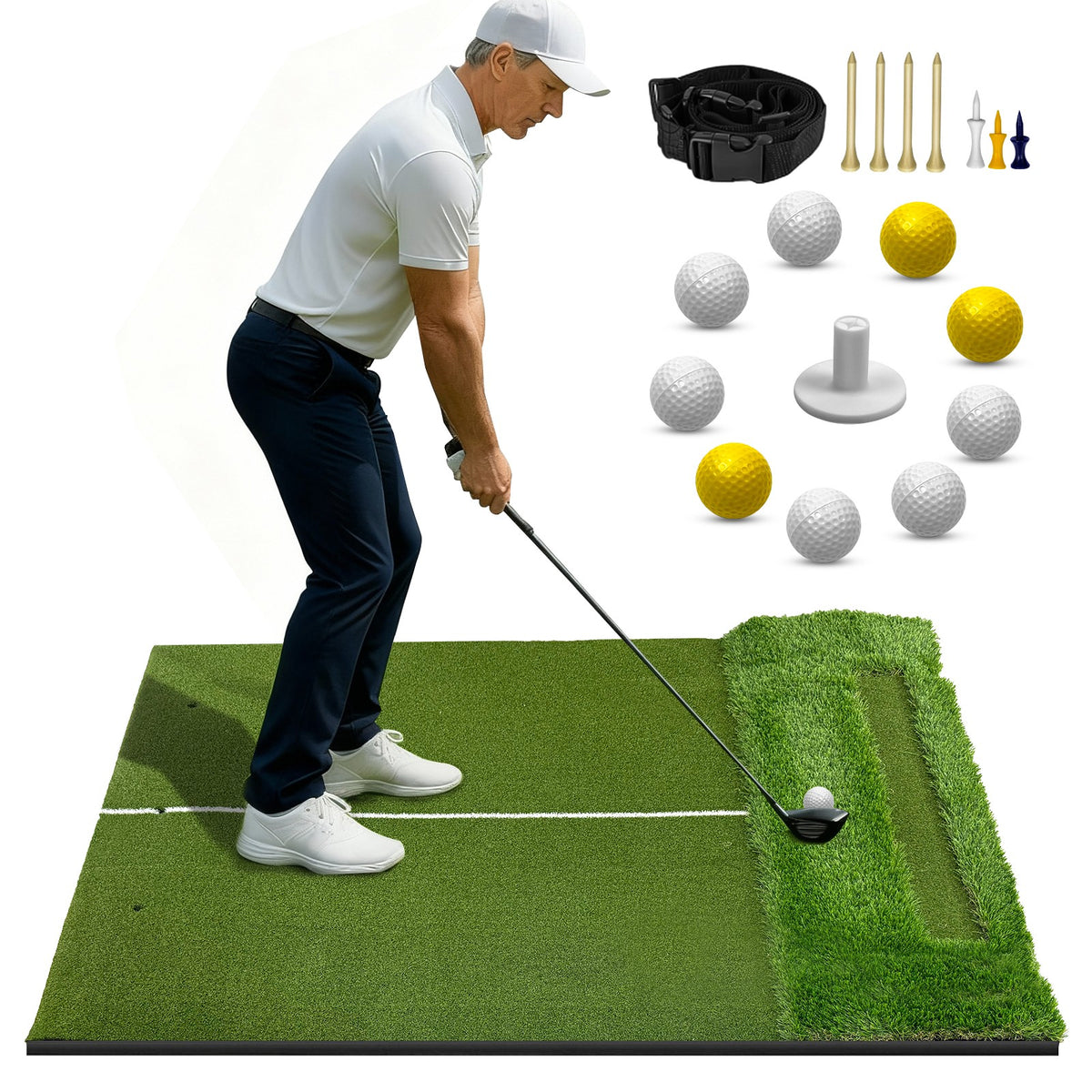 Dual Turf Golf Hitting Mat 5x4 ft Indoor Outdoor Practice Swing Trainer