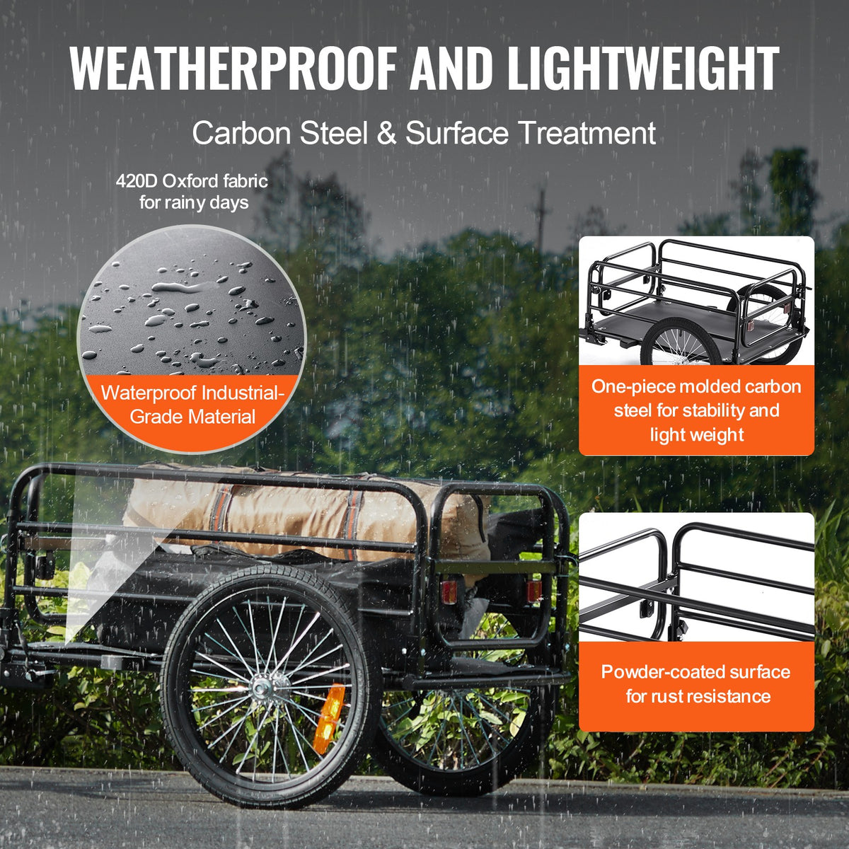 Bike Cargo Trailer 160 lbs Capacity Carbon Steel Bicycle Carrier with Foldable Frame