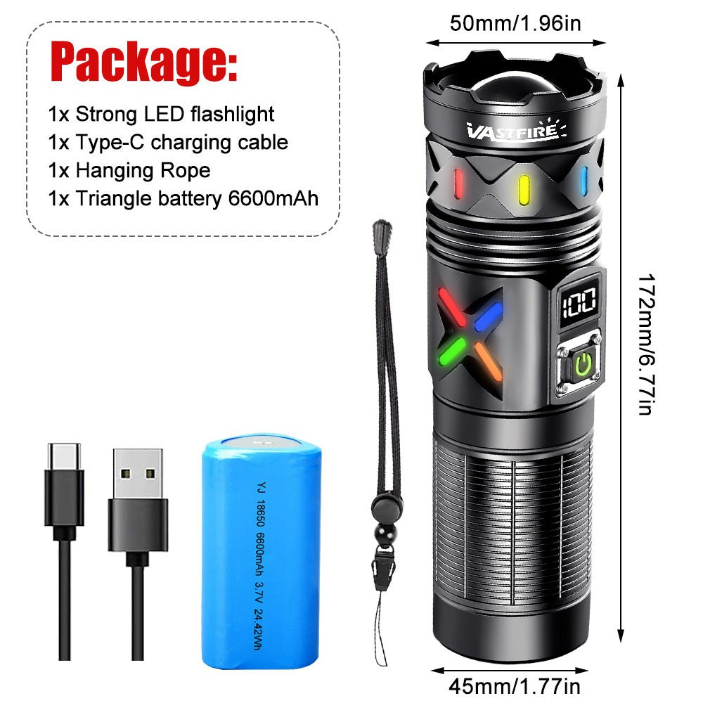 50W High Power Laser White LED Flashlight with Telescopic Zoom & Type-C USB Charging