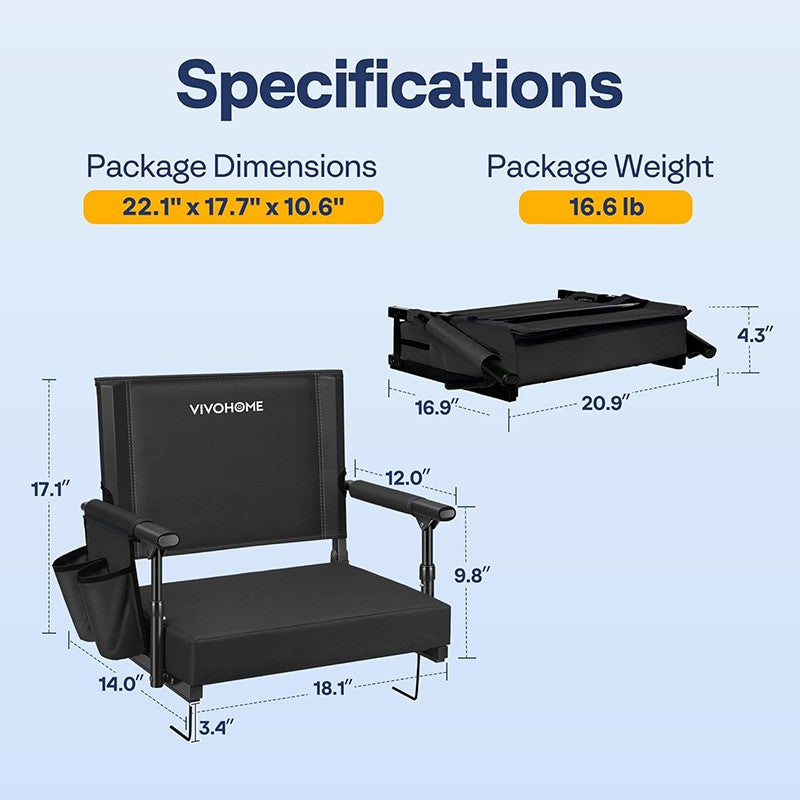 Portable Stadium Bleacher Seat with Cup Holders & Shoulder Strap - Comfortable & Foldable