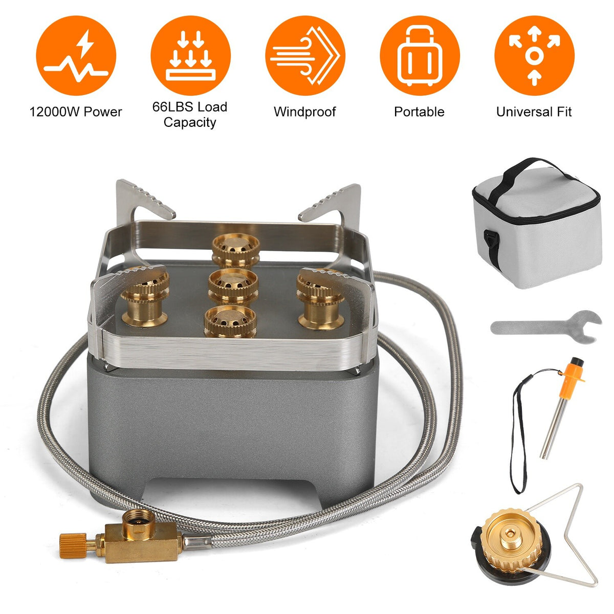 Portable Camping Gas Stove with Carry Bag 12000W Backpacking Cooker