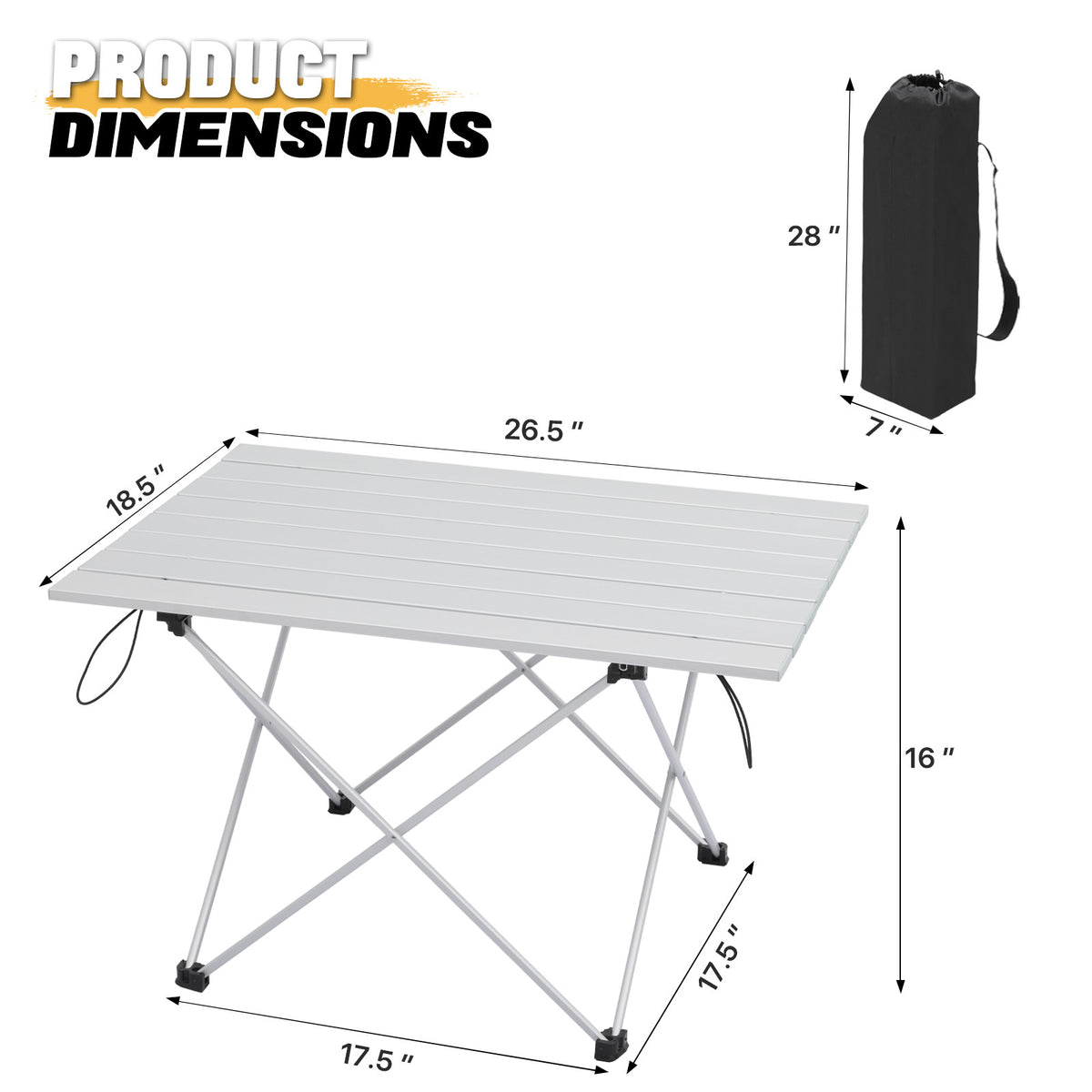 26-Inch Folding Aluminum Camping Table Lightweight Outdoor Picnic Desk