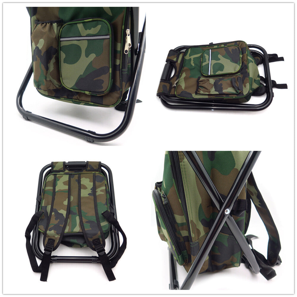 Folding Cooler Chair Backpack - Insulated Camping & Beach Stool