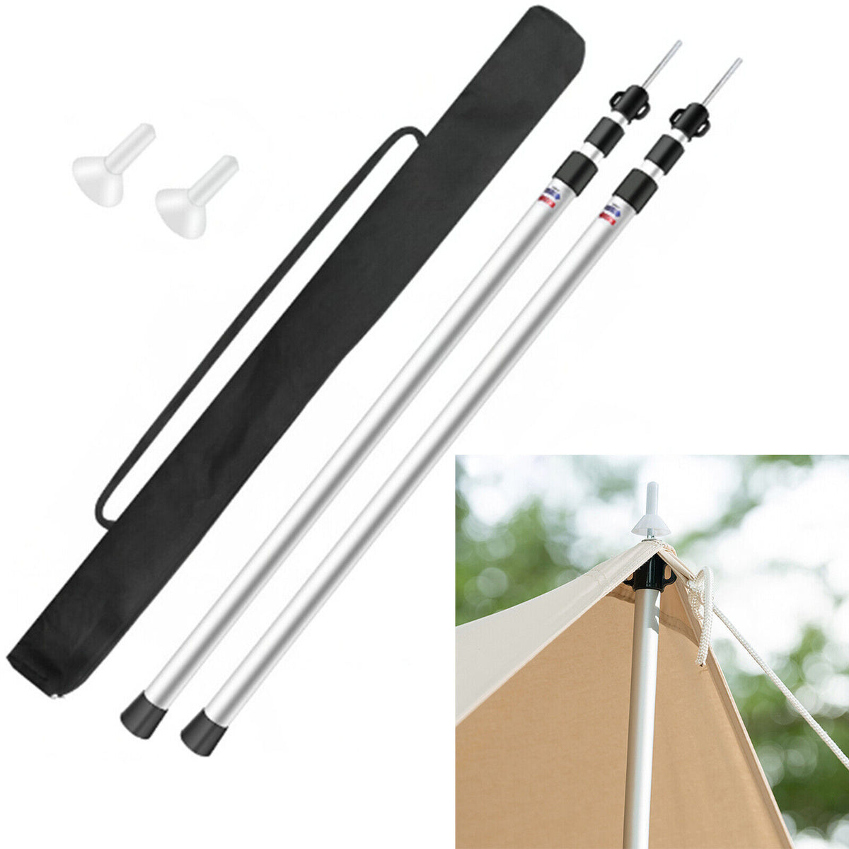 Adjustable Tent Poles Set for Camping Canopy Awning Shelter - Aluminum Telescopic