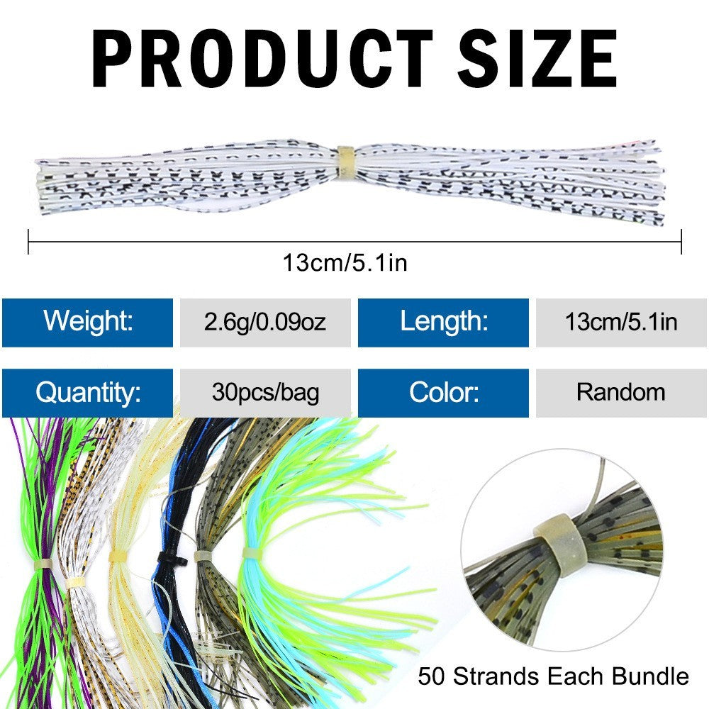 Silicone Fishing Jig Skirts - 30 Bundles, 50 Strands, 5.1in for Bass Lures
