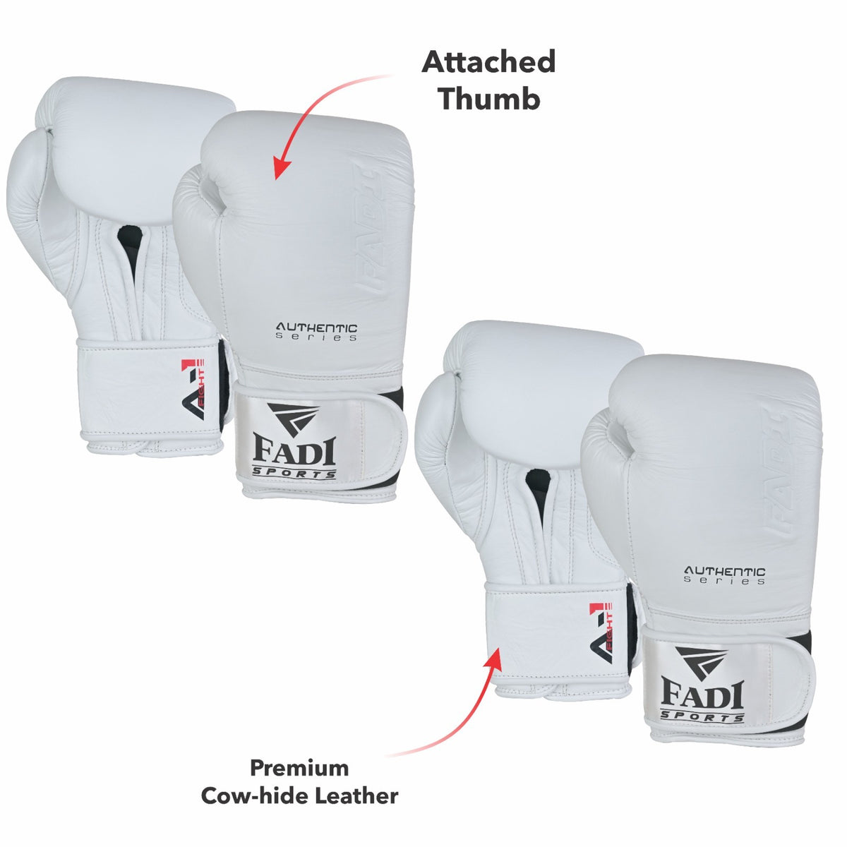 10oz Boxing Gloves Pair - White Leather Sparring & Training Gear