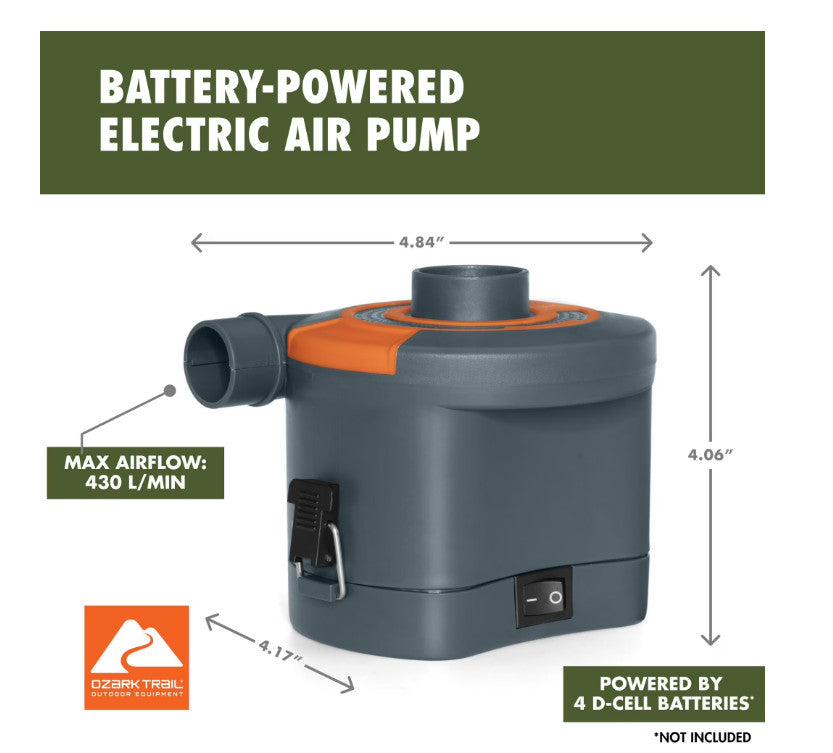 Battery-Powered Electric Air Pump for Inflatable Items - Portable, 430 L/min