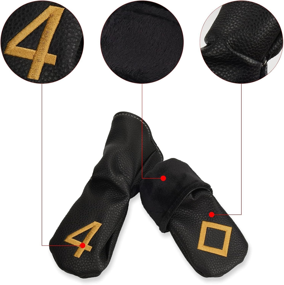 Golf Iron Head Covers Set - Black Hybrid Club Protectors with Large Gold Numbers