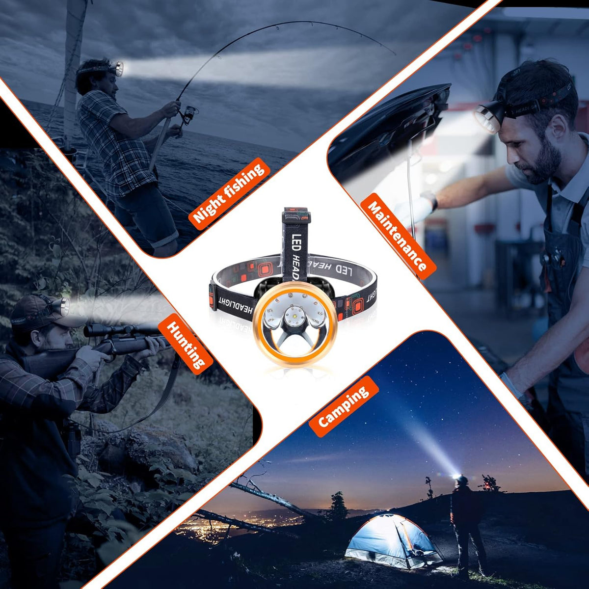 High-Power Rechargeable LED Headlamp for Hunting, Waterproof & Adjustable