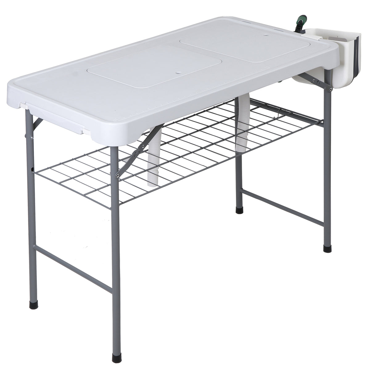 Fish Cleaning Station with Dual Sinks and Swivel Faucet - Portable Folding Camping Table