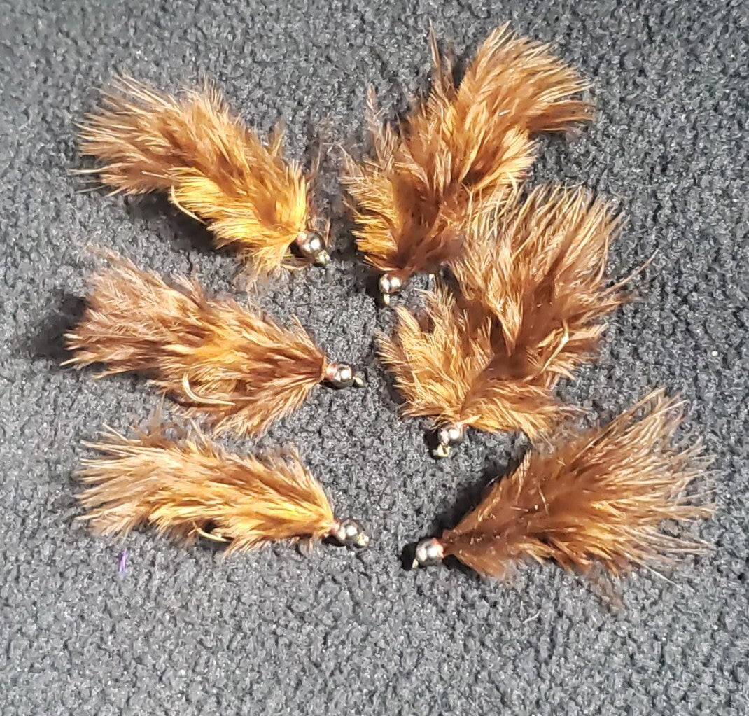 Fly Fishing Leech Flies Size 6 - Brown Bead Head Artificial Lures (6-Pack)