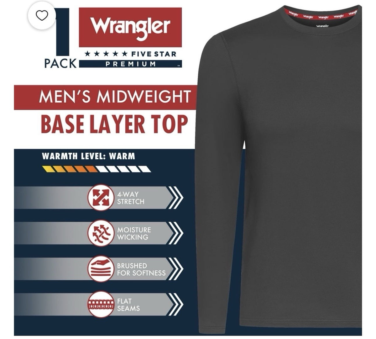 Men's Midweight Base Layer Top - XXL Winter Thermal Shirt