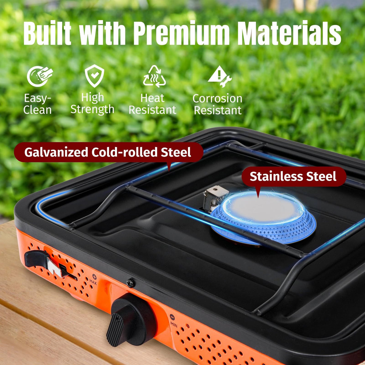 Portable 2 Burner Propane Camping Stove with Carrying Case & Hose