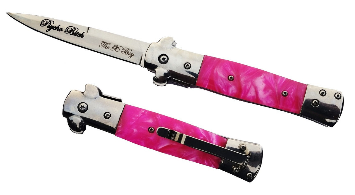9-Inch Pink Pearl Handle Locking Pocket Knife with Chrome Blade