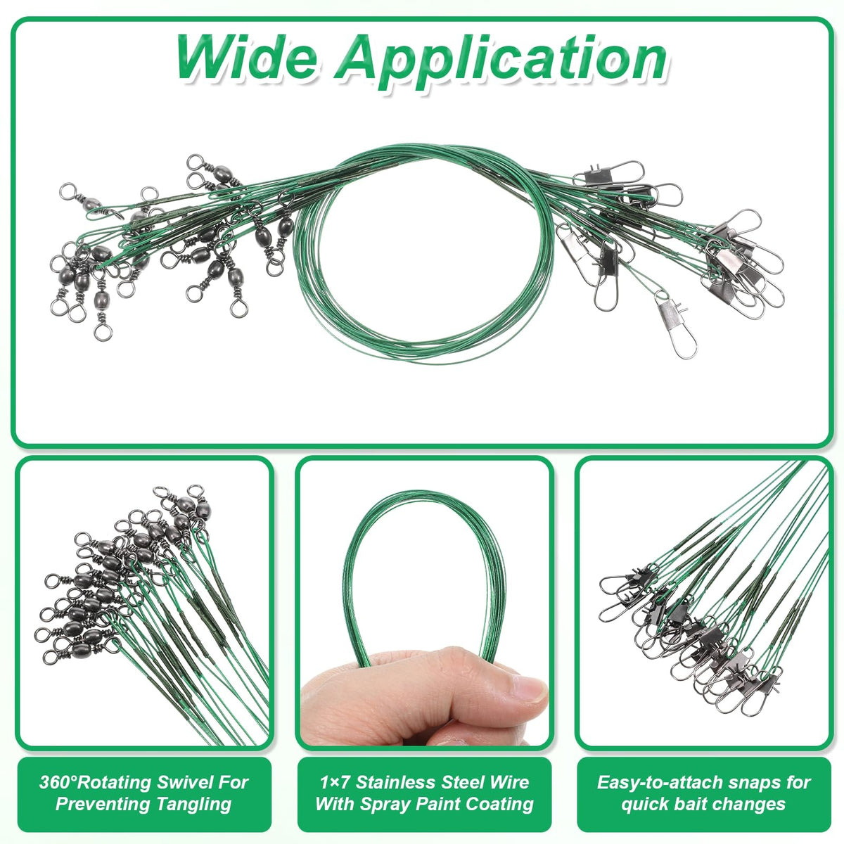 Fishing Leaders with Swivels 50 Pack Steel Wire for Saltwater & Freshwater Fishing