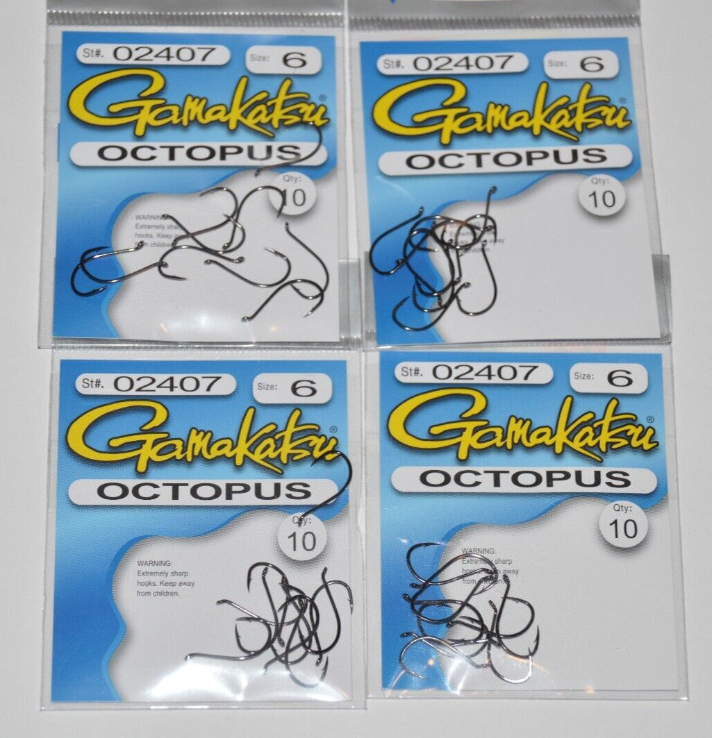 4 Pack Size 6 Octopus Fishing Hooks - Durable & Versatile Tackle