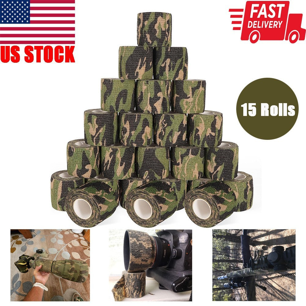 Camo Fabric Tape Wrap for Hunting Guns and Outdoor Gear - 15 Rolls