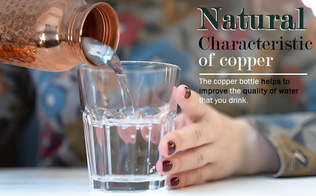 Copper Water Bottle 34 oz - Wide Mouth, Durable Pure Copper Design for Men & Women