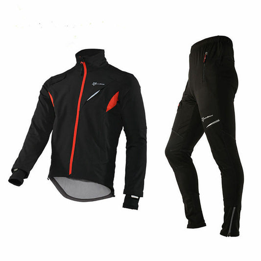 Men's Winter Cycling Suit Set Windproof Warm Sports Coat and Pants