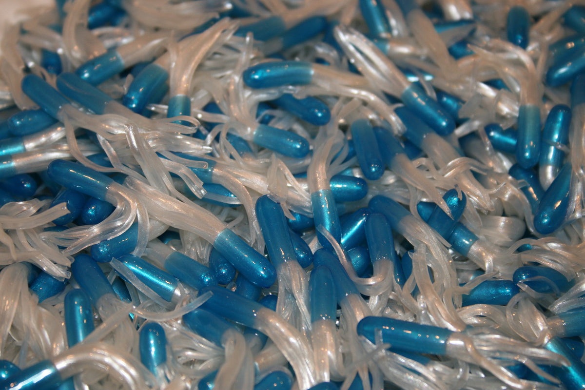 40 Pack 1.5-Inch Blue/White Crappie Fishing Tube Skirts Lure Baits