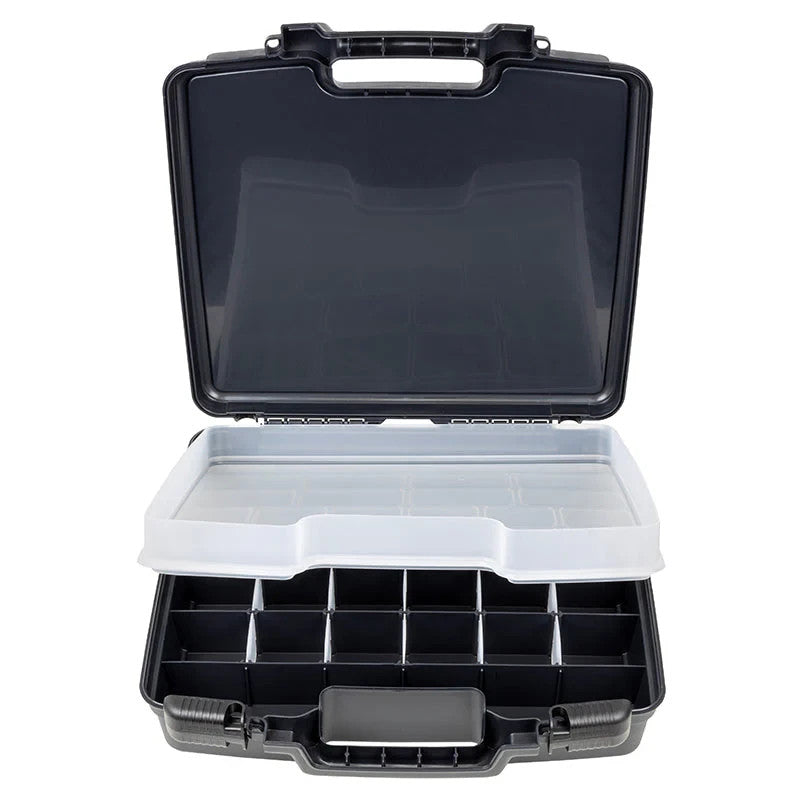15 Black Storage Case with Removable Tray and Dividers for Organizing