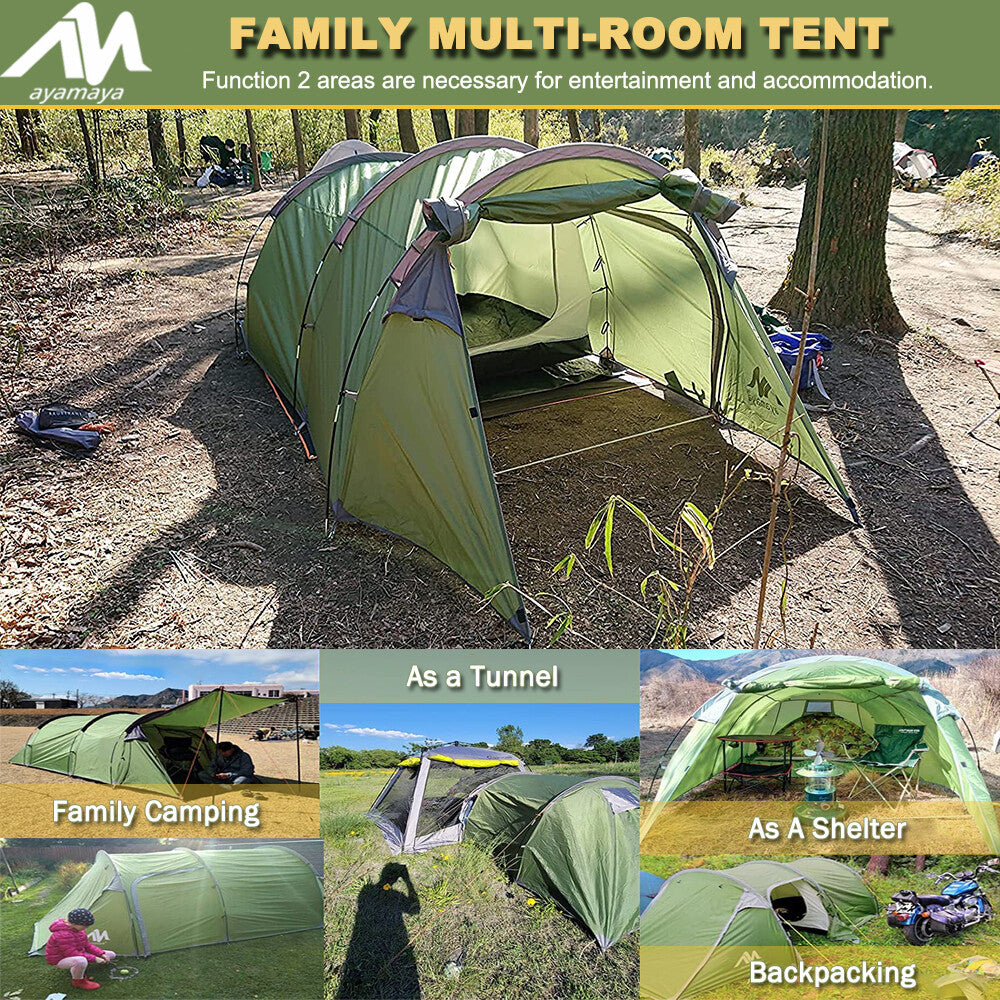 4 Person Waterproof Dome Tunnel Camping Tent with Vestibule