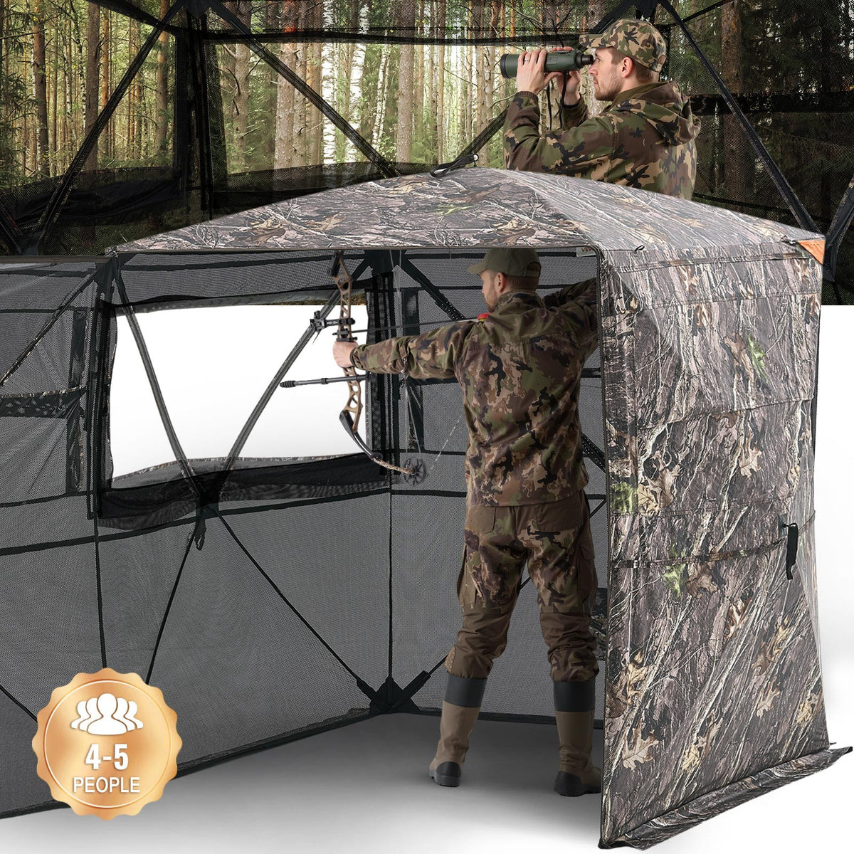 360° See-Through Hunting Blind for 4-5 Persons Ground Mesh Shelter