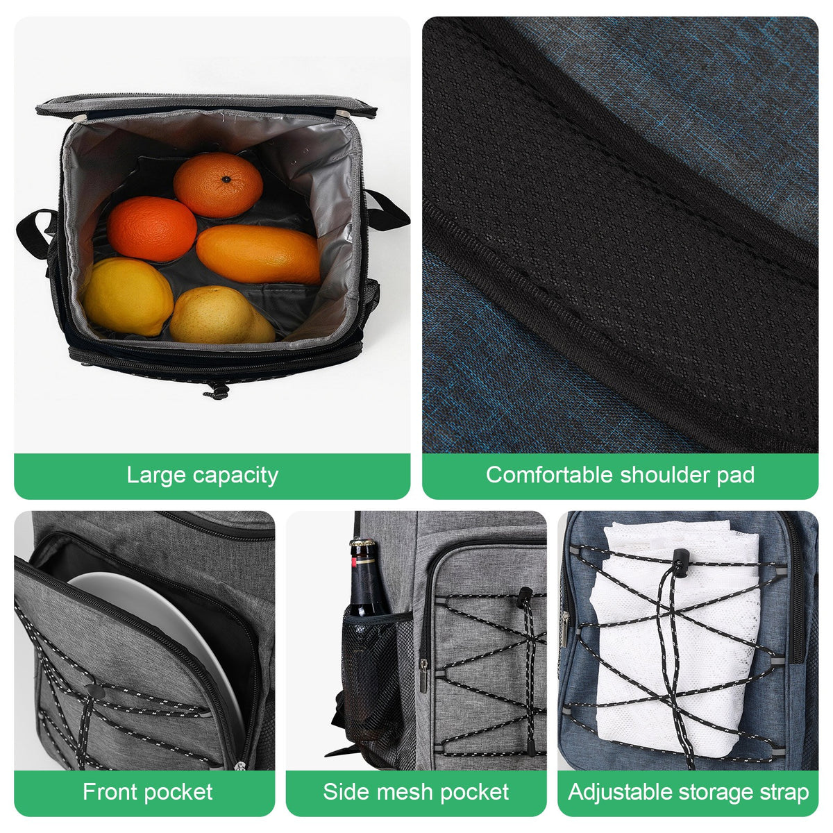 Insulated Cooler Backpack 23L Waterproof Lunch Bag for Camping Beach Picnic