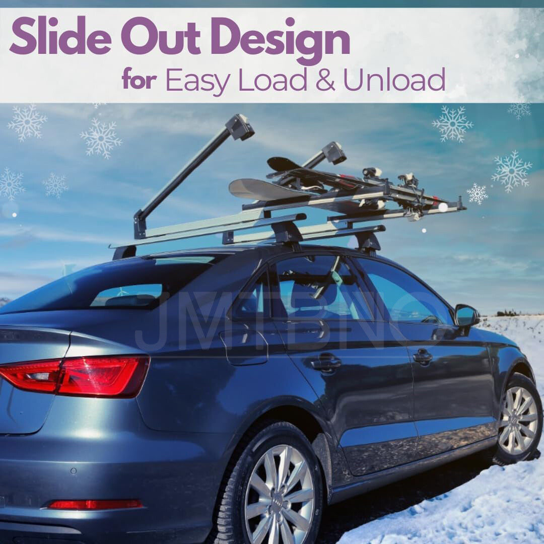 Aluminum Roof Mount Ski and Snowboard Rack Carrier with Lock for Vehicles