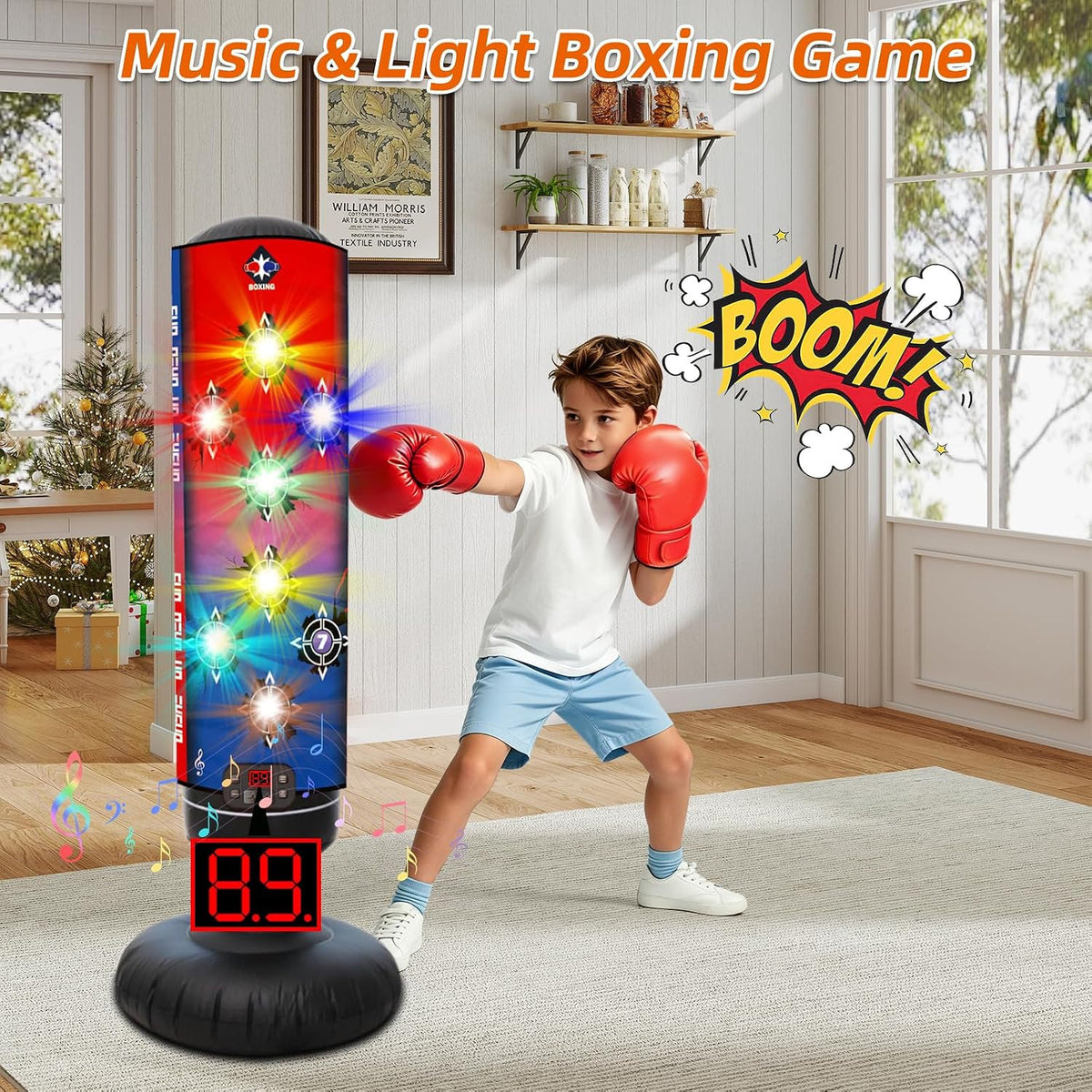 Kids Inflatable Punching Bag with Music & Light-Up Targets - Boxing Set for Ages 3+