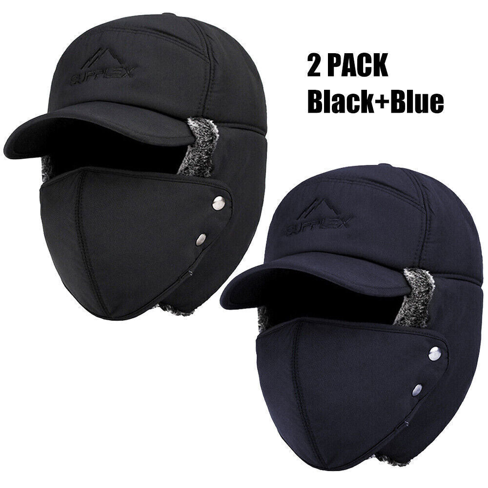 Winter Trapper Hat with Faux Fur Ear Flaps and Removable Face Mask - Windproof & Waterproof