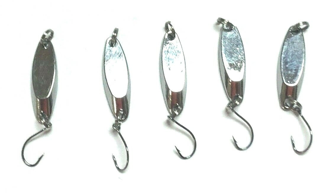 Fishing Lure Spoons Set - Kastmaster Style for Trout, Bass, Crappie - 1/16 oz, 1.5" Hooks, Silver & Gold