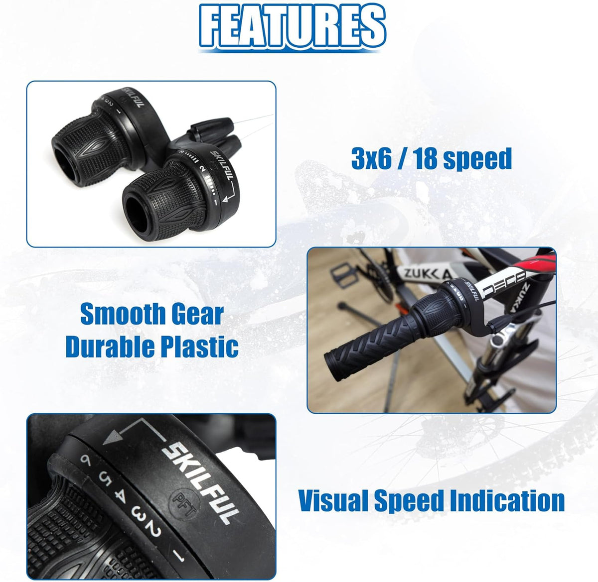 18 Speed Bicycle Twist Shifter Set with Handlebar Grips for Mountain & Commuter Bikes