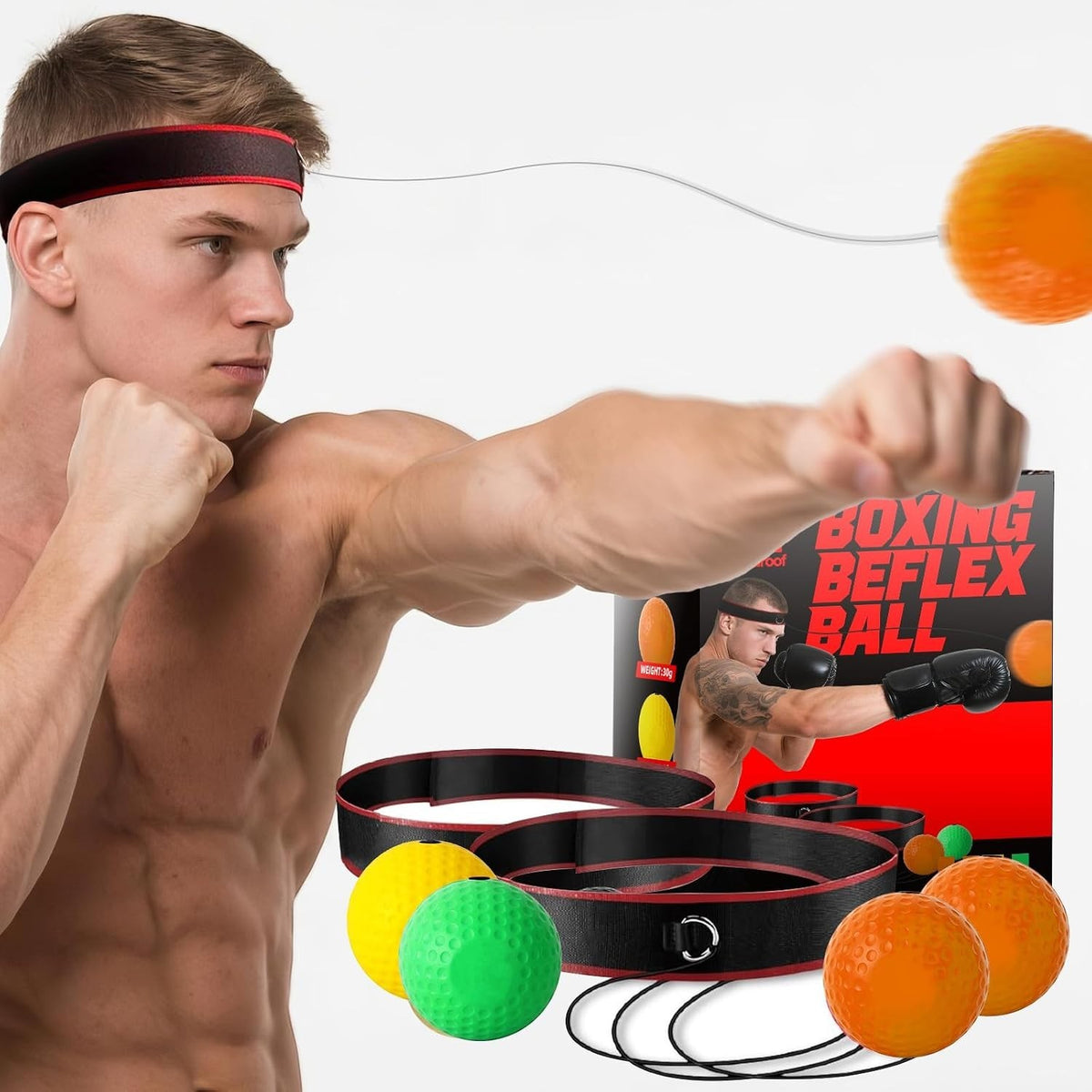 Boxing Reflex Ball Set with 4 Weighted Balls & 2 Headbands for Training